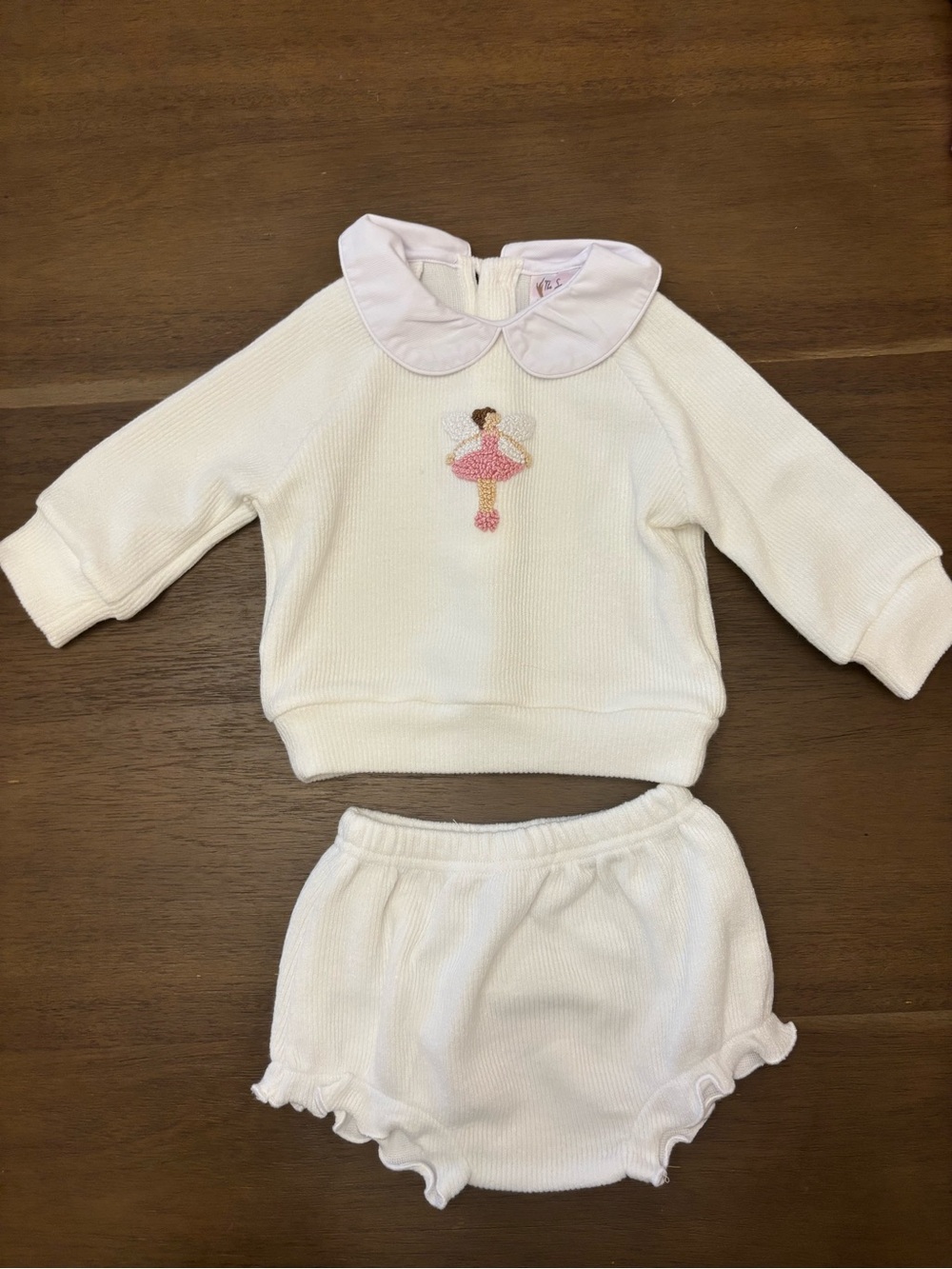 White Baby Two-Piece Set with Pink Ballerina